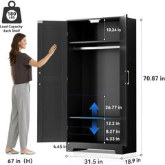 Freestanding Wooden Armoire Wardrobe Closet with Door And Shelves Bedroom Clothing Storage Cabinet