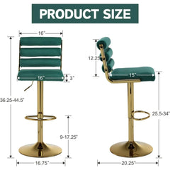 Modern Swivel Bar Stools Set of 2 Velvet Counter Height Barstools with Back Green Bar Chairs for Kitchen Island Dining Room Home