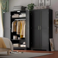 Freestanding Wooden Armoire Wardrobe Closet with Door And Shelves Bedroom Clothing Storage Cabinet