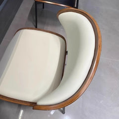 Italian Retro Solid Wood Dining Chair Mid-Century Modern Armchair Hotel Restaurant High Resilience Stool Premium Faux Leather
