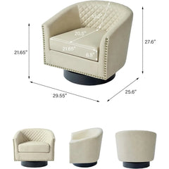 Swivel Barrel Accent Chairs, Comfortable Modern Upholstered Round Faux Leather Armchairs for Living Room and Bedroom, Beige, Set