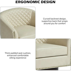Swivel Barrel Accent Chairs, Comfortable Modern Upholstered Round Faux Leather Armchairs for Living Room and Bedroom, Beige, Set