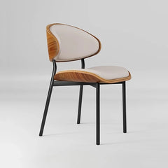 Italian Retro Solid Wood Dining Chair Mid-Century Modern Armchair Hotel Restaurant High Resilience Stool Premium Faux Leather