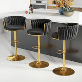 Gold Bar Stool Set of 3, Velvet Swivel Barstools, Height Adjustable Counter Stools with Woven Backrest, Upholstered Modern Luxu