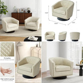 Swivel Barrel Accent Chairs, Comfortable Modern Upholstered Round Faux Leather Armchairs for Living Room and Bedroom, Beige, Set