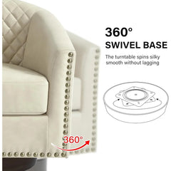 Swivel Barrel Accent Chairs, Comfortable Modern Upholstered Round Faux Leather Armchairs for Living Room and Bedroom, Beige, Set