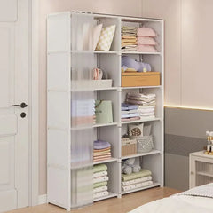 Multi-layer Storage Rack Dustproof Wardrobe Storage Cabinet Multifunctional with Curtains Portable Clothes Organizer Cabinet