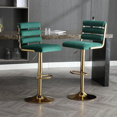 Modern Swivel Bar Stools Set of 2 Velvet Counter Height Barstools with Back Green Bar Chairs for Kitchen Island Dining Room Home
