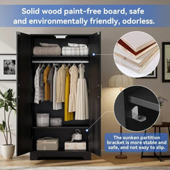 Freestanding Wooden Armoire Wardrobe Closet with Door And Shelves Bedroom Clothing Storage Cabinet