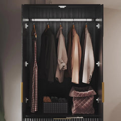 Large Wooden Wardrobe Armoire with Double Doors, 3 Drawers, Hanging Rod and Shelf for Bedroom Storage