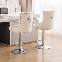 Velvet Gold Barstools Set of 2,Modern Counter Height Adjustable Swivel Stools Chairs with High Tufted Backrest Golden Base Lion