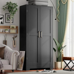 Freestanding Wooden Armoire Wardrobe Closet with Door And Shelves Bedroom Clothing Storage Cabinet