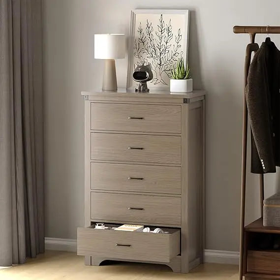 5 Drawer Dresser for Bedroom, 47 Tall Chest of Drawers, Wood White Dresser with Deep Drawers, Storage Dressers Organiz