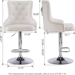 Velvet Gold Barstools Set of 2,Modern Counter Height Adjustable Swivel Stools Chairs with High Tufted Backrest Golden Base Lion