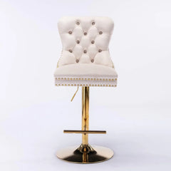 Velvet Bar Stools Set of 2 - Adjustable Height, Button Tufted with Back, Swivel Gold Base - Upholstered Bar Stools for Kitchen