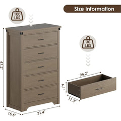 5 Drawer Dresser for Bedroom, 47 Tall Chest of Drawers, Wood White Dresser with Deep Drawers, Storage Dressers Organiz