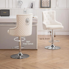 Velvet Gold Barstools Set of 2,Modern Counter Height Adjustable Swivel Stools Chairs with High Tufted Backrest Golden Base Lion