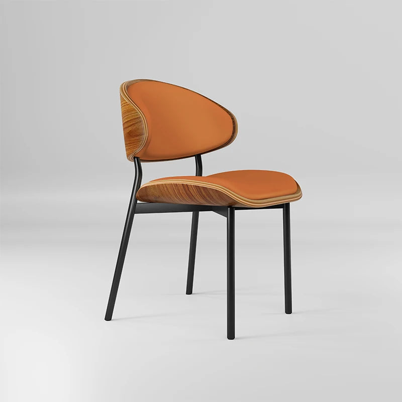 ‌Italian Retro Solid Wood Dining Chair Mid-Century Modern Armchair Hotel Restaurant High Resilience Stool Premium Faux Leather