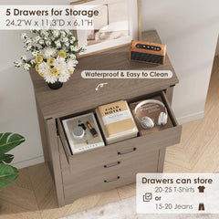 5 Drawer Dresser for Bedroom, 47 Tall Chest of Drawers, Wood White Dresser with Deep Drawers, Storage Dressers Organiz