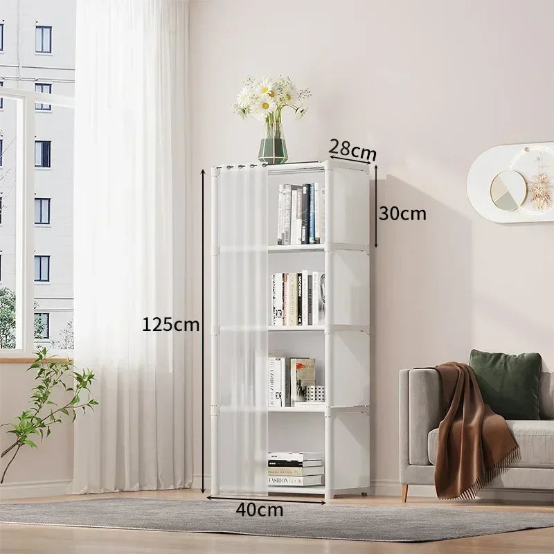 Multi-layer Storage Rack Dustproof Wardrobe Storage Cabinet Multifunctional with Curtains Portable Clothes Organizer Cabinet