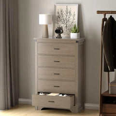5 Drawer Dresser for Bedroom, 47 Tall Chest of Drawers, Wood White Dresser with Deep Drawers, Storage Dressers Organiz