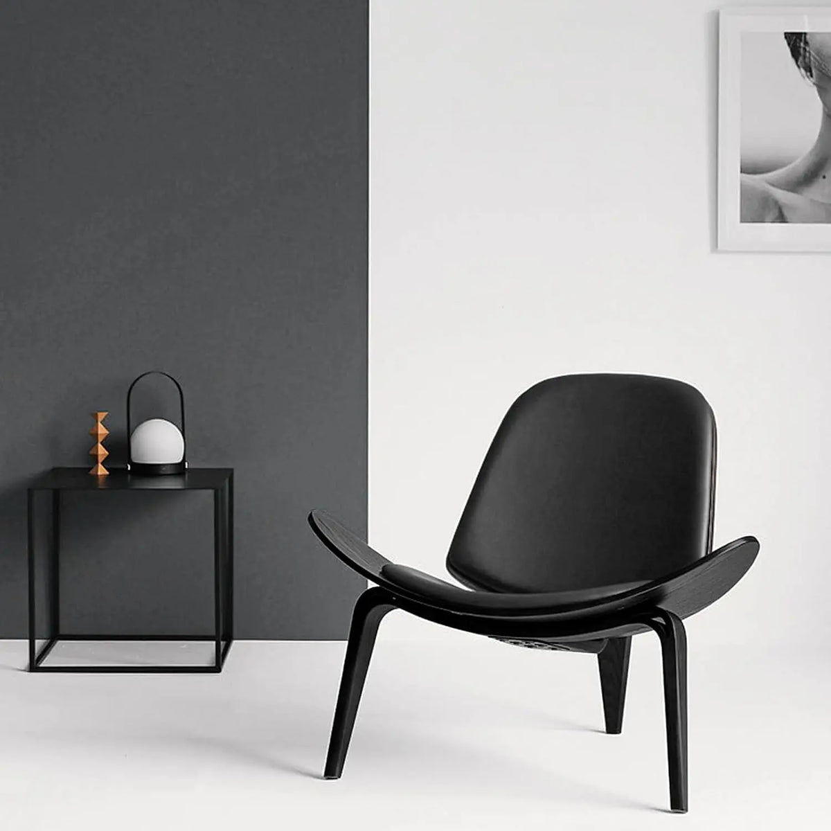 Century Modern Shell Chair, Ergonomic Accent Chair for Living Room & Bedroom, Ebony Black