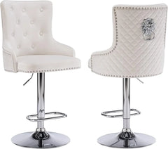 Velvet Gold Barstools Set of 2,Modern Counter Height Adjustable Swivel Stools Chairs with High Tufted Backrest Golden Base Lion