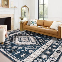 Area Rug 6x9 Vintage Bohemia Large Persian Non-slip Washable Rug For Living Room Kitchen Bedroom Living Room Geometry Blue/Black