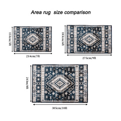 Area Rug 6x9 Vintage Bohemia Large Persian Non-slip Washable Rug For Living Room Kitchen Bedroom Living Room Geometry Blue/Black