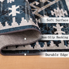 Area Rug 6x9 Vintage Bohemia Large Persian Non-slip Washable Rug For Living Room Kitchen Bedroom Living Room Geometry Blue/Black